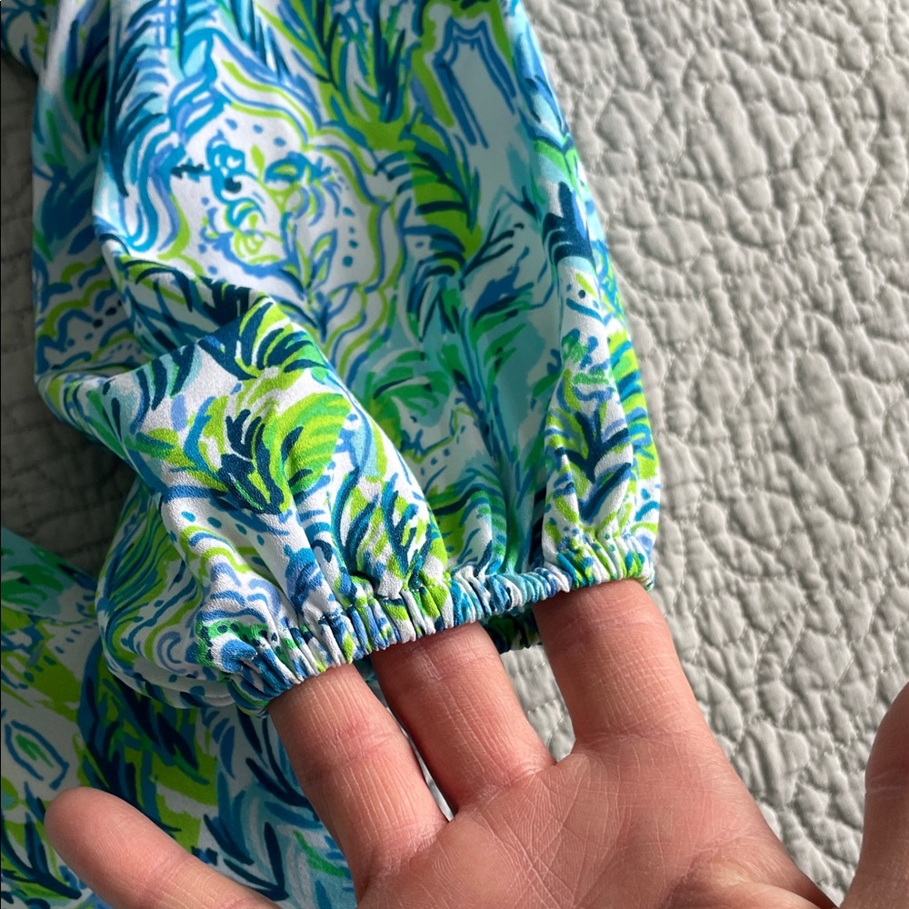 Lilly Pulitzer Blue & Green Tiered Long-Sleeve Dress XS Kelsie Resort - Picture 4 of 10